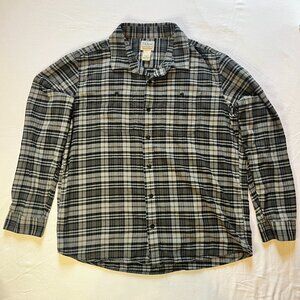 L.L.Bean Scotch Plaid Flannel Shirt Slightly Fitted Grey 100%‎ Cotton Large